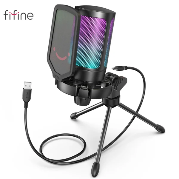 FIFINE Microphone de jeu condensateur USB pour PC PS4 PS5 MAC avec filtre Pop support de