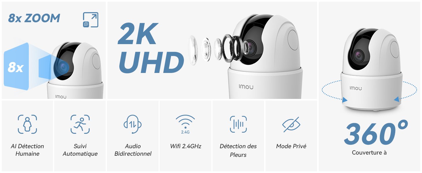 Imou 2K(3MP) Caméra Surveillance WiFi Intérieure Caméra 360°